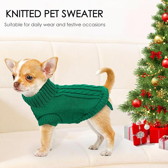 2 Pack Small Dog Sweaters, Dog Christmas Sweater Turtleneck Knit Winter Warm Pullover Clothing Pet Cat Cold Weather Clothes for Small Dogs, Green and Purple, Medium
