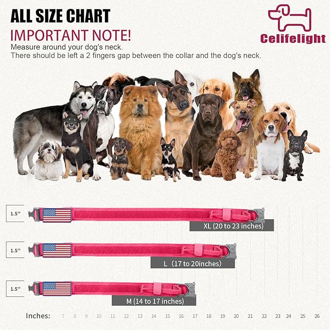 Tactical Military Collar - Adjustable Nylon, Heavy Duty Metal Buckle with Handle for Dog Training, with Patches (Pink, L)
