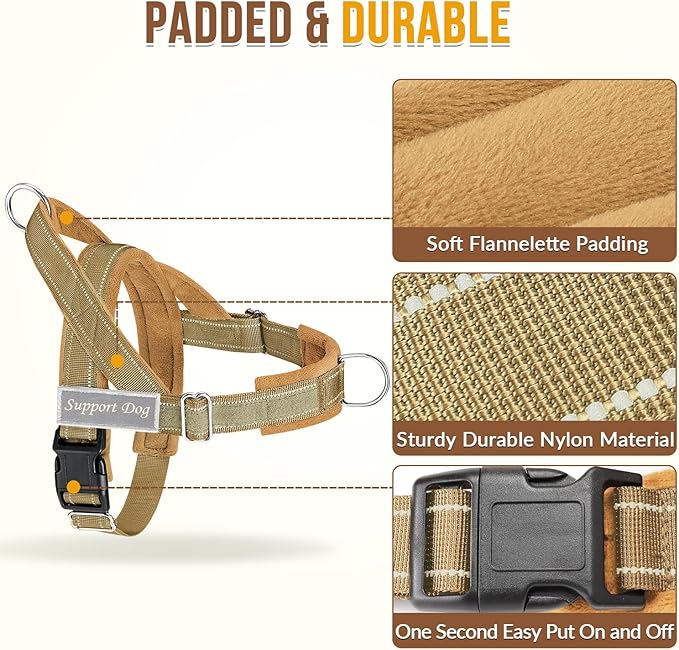 Lukovee No Pull Dog Harness & Leash Set - Heavy Duty Dog Vest Harness with Soft Padded for Medium Large Dogs, Adjustable Reflective Tactical Pet Harness for Easy Walk and Training (S, Yellow)