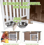 Heated Dog House for Outdoor Use with Matel Frame, Waterproof Design & Heating Blanket - All-Weather Wooden Kennel with Sliding Window & Metal Frame (Brown-1-H, L)