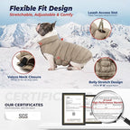 SPACE LION Dog Puffer Jacket, Down Winter Coat, Durable Outdoor Coat for Cold and Windy Conditions, Lightweight & Adjustable Fit Coats for Medium & Large Dogs,(Khaki, Size16/XL)