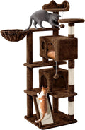 Yaheetech 57 inches Cat Tree for Indoor Cats, Multi-Level Cat Tower w/ 3 Perches, 2 Cat Condos, 2 Hanging Balls and Scratching Posts, Brown