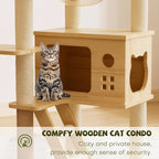 48.4" Tall Cat Tree, Wood Cat Tower for Indoor, Cat Condo with Acrylic Hammoc, Climbing Tower with Sisal-Covered Scratching Posts and Top Perch for Small Large Cats
