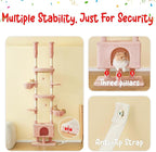 Pink Cat Tree, Floor to Ceiling Cat Tower Adjustable Height [92.9-102.4 in=235-258cm], 7 Tiers Cat Climbing Play House with Scratching Post, Cozy Condo & Hammocks for Indoor Cats
