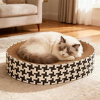 2-in-1 Oval Cat Scratcher Bed Cardboard Bed Lounge, Durable Cat Scratch Pad for Indoor Cats/Kittens, Corrugated Kitty Scratching Bowl with Furniture Protector, 16.33 * 13.19"