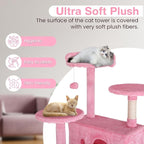 24/7 Shop at Home Court 54 inch Multi-Level Cute Cat Tree Tower with Dangling Ball and Scratching Posts for Indoor Cats Adults, Kitten Supplies, Pet House, Pink