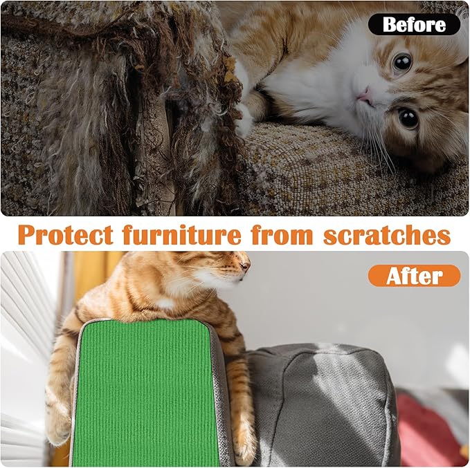 Cat Scratch Furniture Protector - 158" x 17" Trimmable Self-Adhesive Cats Claws Scratch Pads, DIY Cat Climbing Couch Protector for Scratch Post Cat Tree Replacement Indoor (Green)