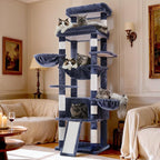 Hey-brother Cat Tree Tower, Scratching Posts with Extra Large Platform and Basket, Specious Condo, 2 Cozy Hammocks, Scratch Board for Indoor Adult Cats, Maine Coon 71.7 inches, Smoky Gray MPJ080G