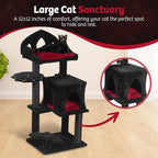 Gothic Cat Tree - 40" Goth Cat Bed, Spacious Condo, Spooky Hanging Bat, Durable Sisal Scratching Post - Elegant Black Cat Tree for Majestic Felines