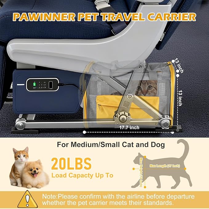 Pawinner Pet Carrier with Wheels, 17.7" x 13" x 13" Airline Approved Cat Carrier for Pets up to 20lbs, Newly Designed Rolling Travel Bag with Telescopic Handle, for Small Dogs and All-Breed Cats