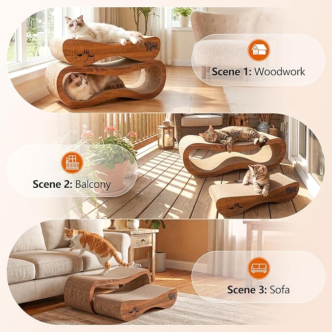 Cat Scratcher 2 in 1 Scratchers for Indoor Cats Scratching Board Cardboard, Horizontal Corrugated Scratch Pad for Cats as Beds & Furniture Reversible Sofa Scratch (2 Pack)