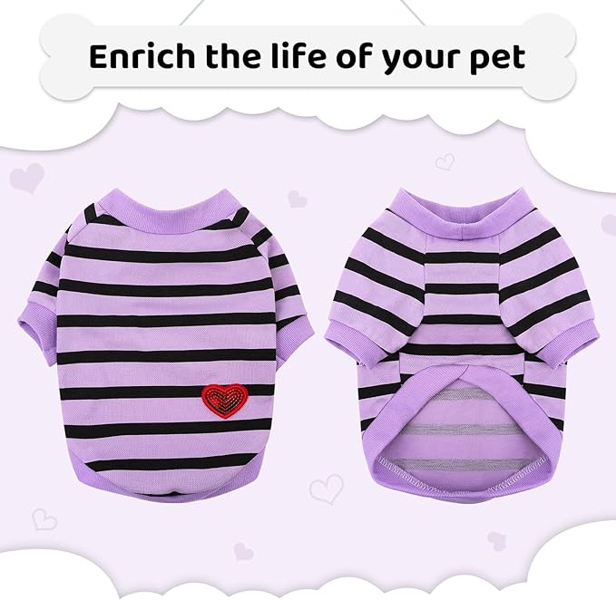 Dog Shirts for Medium Dogs, Striped T-Shirts Dog Vest Pet Apparel Tee Shirts Spring Summer Suitable for Small and Medium Large Pets French Bulldog Bichon, Purple M