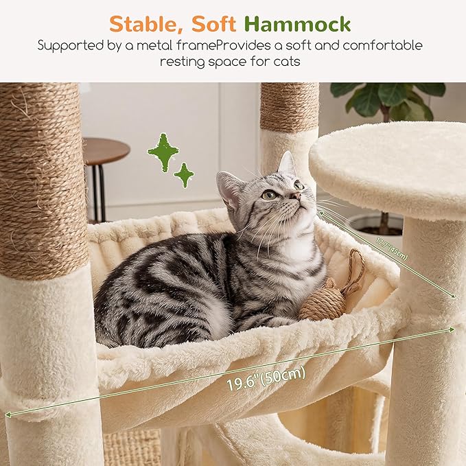 Globlazer 80 Inch Cat Tree for Large Cats, Stable Multi-Level Cat Tree with 2 Condos & Sisal Scratching Posts for 2-3 Cats, Thickened Base Space Saving Cat Tree Tower, F80G, Beige