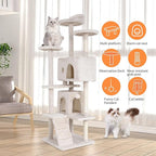 Heavy Duty Cat Tree with 70-Inch Tall Tower, 3 Perches & 2 Cozy Condos, Sisal Pole & Ladders for Large Cats, Beige
