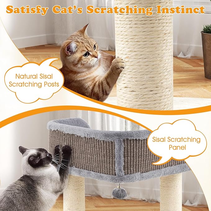 PETSITE 20 inch Small Cat Tree, Modern Cat Tree with Top Soft Upholstered Bed, Sisal Scratching Posts & Mats, and Interactive Dangling Ball, Ideal for Small Indoor Cats and Kittens