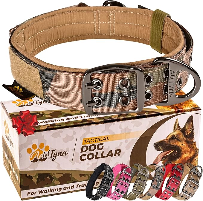 ADITYNA Heavy Duty Dog Collar for Extra-Large Dogs - Camo Big XL Collar with Handle for Training, and Walking - Wide, Thick, Tactical, Soft Neoprene Padded