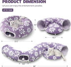 Cat Tunnel for Indoor Cats, Cute Peekaboo Cat Cave with Dangling Balls, Pet Donut Tunnel Bed with Circle Mat for Puppy Kitten Rabbit, Purple