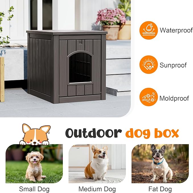 Fancyango Outdoor & Indoor Dog House for Weatherproof and Stylish Furniture, Dog House Outdoor Indoor, Multi - Use for Small and Medium Dogs (Deep Grey, 22.8" L × 17.7" W × 21.7" H)