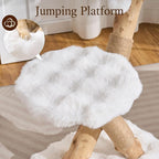 HITTITE Natural Solid Wood Cat Tree Tower with Scratching Post, 32 Inches Tall Modern Cat Tower with Cozy Bed and Platforms, Luxury Real Branch Cat Tree for Indoor Cats Large Adult, White.