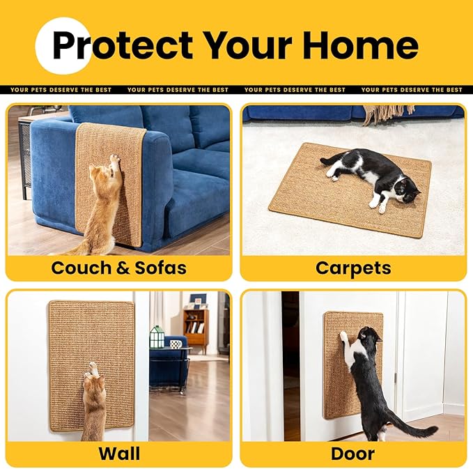 Extra Large Cat Scratcher Mat (27.5" x 35.4"), Natural Sisal Cat Scratching Pad for Indoor Cats, Mess-Free Cat Scratch Rug & Cardboard Alternative, Couch & Furniture Protector