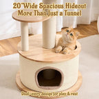 64.2" Modern Cat Tree for Indoor Cats, Solid Wood Cat Tower with Chunky Scratching Posts, 20" Roomy Condo, Cat Bed, Hammock, Capsule Nest, Interactive Squeaky Toy, Multi-Level Cat Furniture