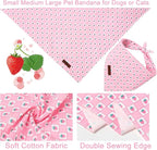 Spring Dog Bandana, UP URARA PUP Strawberry Triangle Bid Scarf for Medium Large Dogs, Cotton Kerchief for Girl Boy Puppies, Cute Spring Pink and White Bandana,S