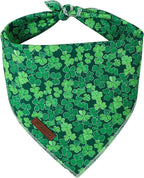 St. Patrick's Dog Bandana, UP URARA PUP Shamrock Triangle Bid Scarf for Medium Large Dogs, Cotton Kerchief for Girl Boy Puppies, Cute Spring Green Bandana,L