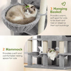 Globlazer 81in Multi-Level Larger Cat Tree Tower Condo Indoor Furniture Activity Center with Oversized Plush Cat Bed/Baskets/Full-Sisal Scratching Posts and Hammock/S81/Light Gray
