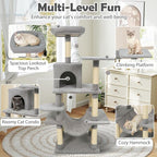 Tangkula 58 Inch Cat Tree Tower, Multi-Level Cat Tower with Sisal Scratching Posts, Padded Top Perch, Condo & Hammock, 3 Hanging Balls, Jumping Platforms for Indoor Cats (Light Gray)