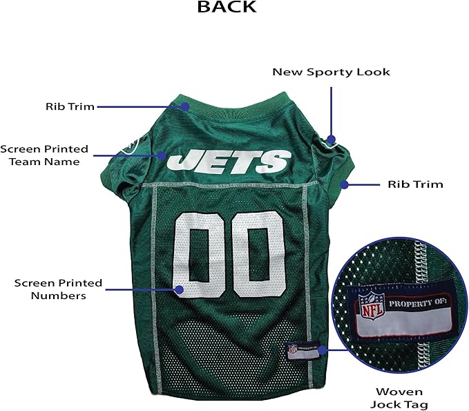 Pets First NFL New York Jets Dog Jersey, Size X-Large, Football Shirt Costume for Pet, Dog Sports T-Shirt, NFL Team Clothing for Cats, Licensed Pet Apparel Available in 7 Sizes and 32 Teams