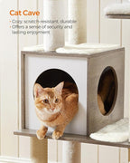 Feandrea Cat Tree, 64.6-Inch Modern Cat Tower, Multi-Level Condo with 5 Scratching Posts, Perch, Washable Removable Cushions, Cave, Heather Greige UPCT166G01