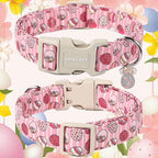 ARING PET Easter Eggs Dog Collar, Cute Adjustable Pink Striped Pet Collar with Quick Release Buckle for Dogs-M