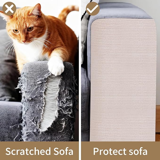 78.7"x15.8" Cat Scratch Mat,Adhesive Cat Scratch Pad for Furniture,DIY Cats Scratch Furniture Protector for Furniture,Sofa,Couch,Covering Cat Scratching Post Replacement Pads,Beige