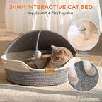 CHEERPALS Cat Basket Bed for Indoor Cats, Covered Pet Bed with Washable Cushion and Ball Rope Cotton Bed for Medium and Large Cat, All Season Universal(Blue)