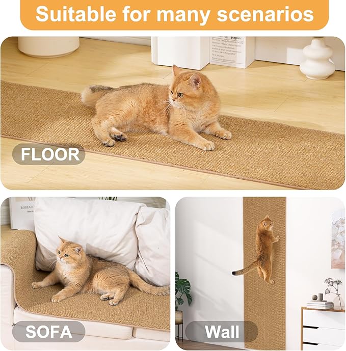 Uross Thickened Cat Wall Climbing Carpet 6.6 FT x 16" - Extra Long Cat Scratch Wall Pad, Cat Scratching Carpet Rug Wall Mounted Scratcher Couch Sofa Protector- Brown