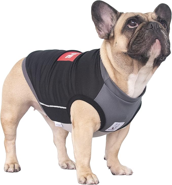iChoue French Bulldog Summer Cooling Shirt for Dogs UV Sun Protection Vest Sleeveless Stretchy Tank Top English Pug Grey Black - Small