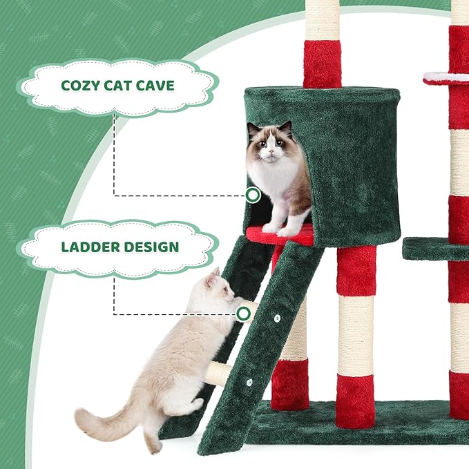Magshion 54" Cat Tree for Indoor Cats, Sturdy Cat Tower for Cats 20 lbs+, Multi-Level Climbing Tower with Scratching Posts, Ladder, Condo, Top Perch and Hanging Toy
