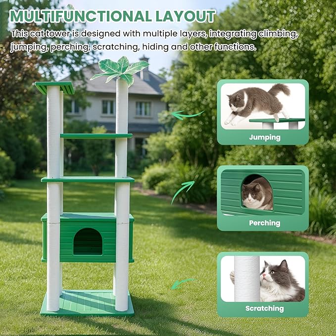 66.5 Inches Tall Outdoor Weatherproof Cat Tower, Multi-Level Cat Tree, Large Cat Condo with PVC Board and Cat Scratching Posts, for Outside and Indoor Cat Houses