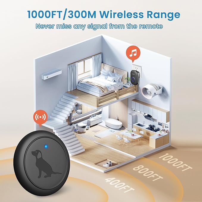 Wireless Dog Doorbell for Potty Training, Doggie Door Bell Operating at 1000 Feet with IP65 Waterproof Touch Button, 32 Melodies & 4 Notification Modes