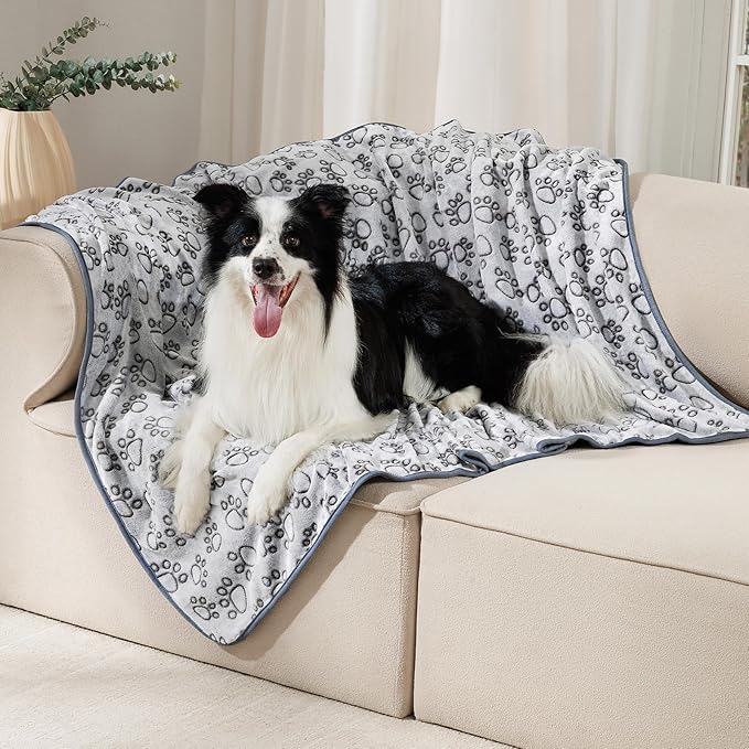 Luciphia 1 Pack 3 Blankets Fluffy Premium Fleece Pet Blanket Flannel Paw Printed Throw for Dog Cat Grey Paw Medium(30"x20",Pack of 3)