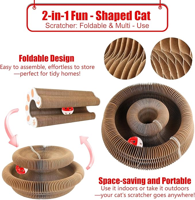 2-Pack Cat Scratcher Toy - Magic Organ Cat Scratching Board with Bell Balls for Indoor Cats Interactive Cardboard Cat Toy Scratcher Furniture Protection