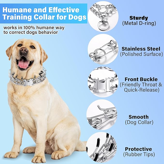 Dog Training Collar, Adjustable Stainless Steel Collar with Quick Release Buckle for Small Medium Large Dogs (S/Neck Girth 11.2"-14.5")