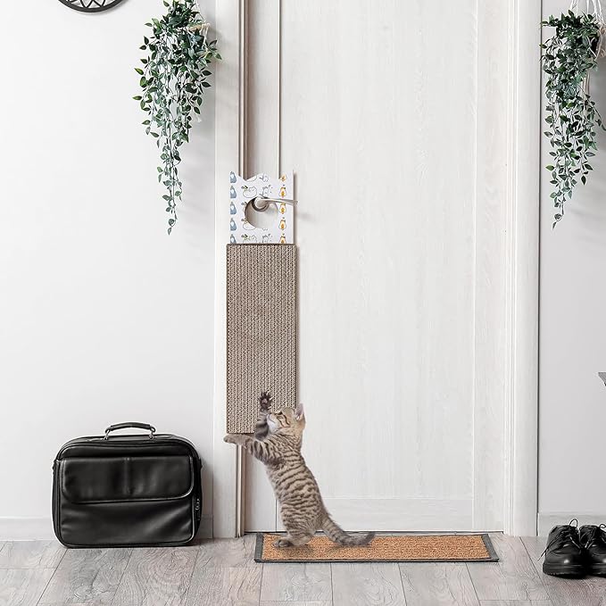 4 Pcs 15 Inch Door Hanging Cat Scratcher Cardboard Cat Scratching Board Reversible Door Hanger Scratcher Kitty Scratching Post Pad Mat for Indoor Doorknob Wall Floor