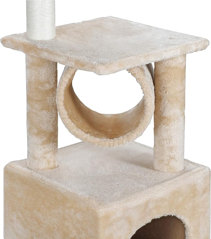 37" Multi-Level Cat Tree Activity Tower Climber Tower Cat House Furniture w/Condos Platform Tunnel Scratching Posts for Kittens