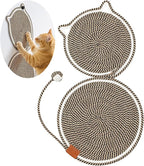 25.6 Inch Large Scratching Mat for Indoor Cats Natural Cotton Rope Flat Scratcher with Ear Hooks and Ball Toy Cat Scratch Rug Pad for Wall, Couch, Carpets, Sofas (Dark Brown)
