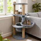 Tangkula Cat Tree for Indoor Cats, 47 Inch Multi-Level Cat Tower with Scratching Posts, Hammock, Basket Bed, Scratcher Ball, Top Perch, Dangling Toy, Cat Climbing Furniture Activity Center (Gray)