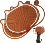 Cat Scratcher Mat Natural Cotton Rope Oval Horizontal Floor Cat Scratch Bed Pad with Ball Toy Protector for Furniture Floor Wall (Brown, 2 PC)