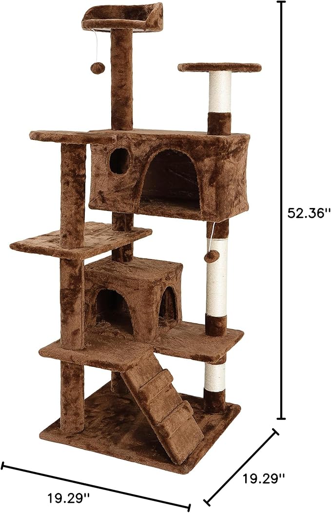 53 inches Heavy Duty Multi-Level Cat Tree Tower with Condo Furniture & Scratching Posts for Kittens Play Rest (Brown)