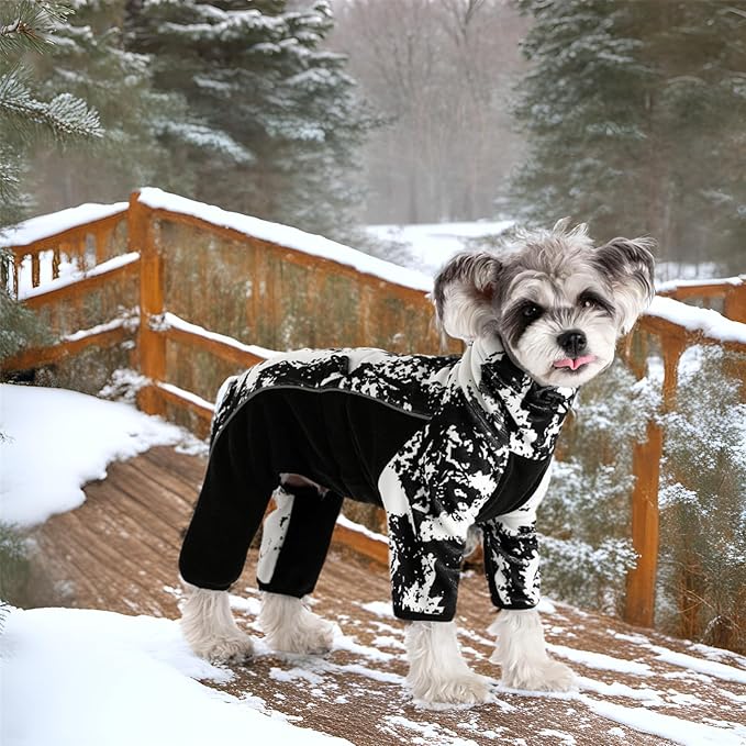 Fleece Dog Coat for Small Medium Dog,Pullover Pajamas Jumpsuit Bodysuit Puppy Coats with Legs, Pet Windproof Warm Cold Weather Jacket Full Body Vest Cozy Snowsuit Outfit Clothes (White, XXL)