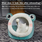 Jiupety Cute Cat Bed, Indoor Lovely Velvet Igloo for Cat and Small Dog, Warm Cave Sleeping Nest Bed for Puppy and Kitten, Green Frog, M